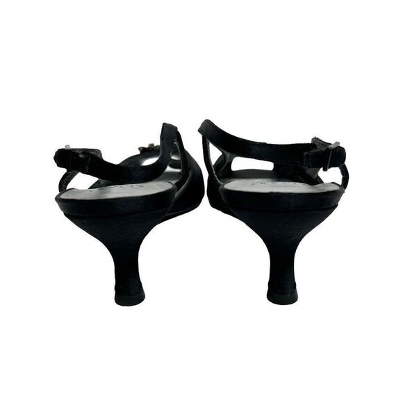 Stuart Weitzman black satin open toe rhinestone embellished heels size 8.5N - Picture 4 of 16